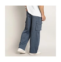 Campus Sutra Men's Prussian Blue Heathered-Relaxed Cargo Trousers