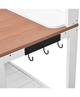 Fir Wood Potting Bench with Hutch & Storage