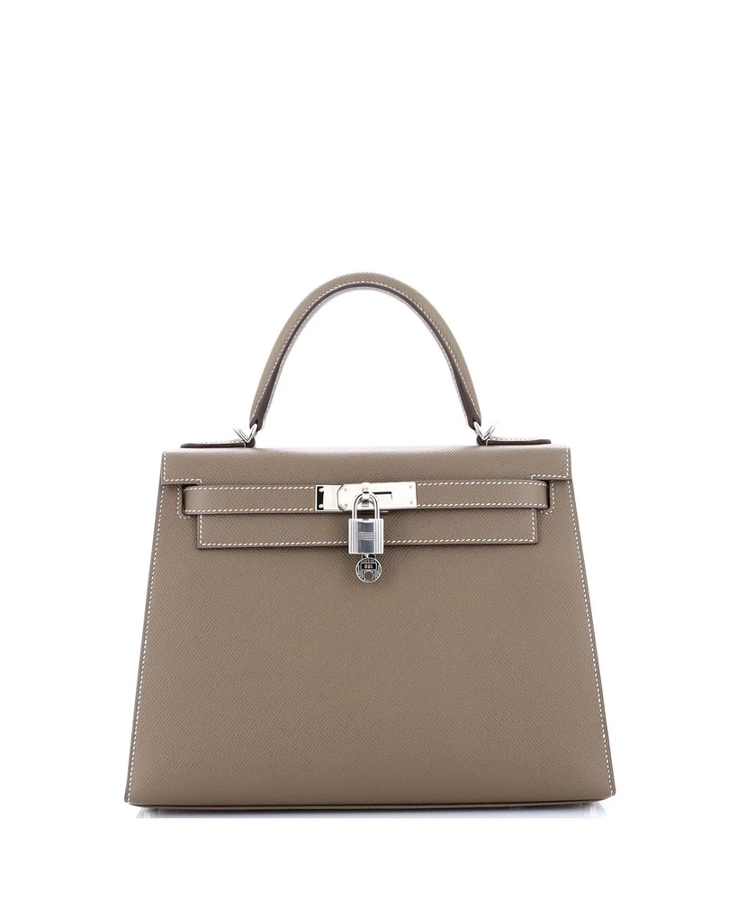 Pre-Owned Hermes Kelly 28 Handbag Grey Epsom with Palladium Hardware
