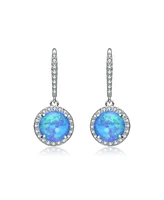 White Gold Plating with Clear Cubic Zirconia Halo Drop Hook Earrings