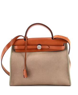 Pre-Owned Hermes 31 Herbag Zip Leather and Toile