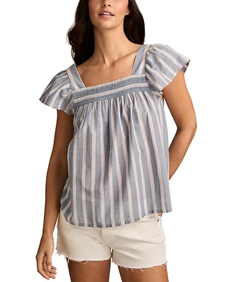Lucky Brand Women's Striped Cotton Square-Neck Peasant Top
