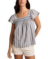 Lucky Brand Women's Striped Cotton Square-Neck Peasant Top