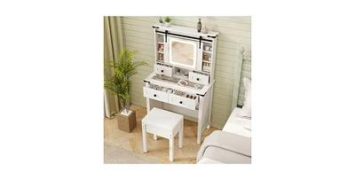 Makeup Vanity Desk with Mirror and Adjustable Storage Shelves