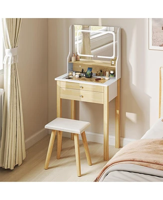 Small Vanity Desk Set with Adjustable Led Lighted Mirror and Power Outlets