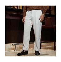 Campus Sutra Men's Cream White Waffle-Pleated Straight Trousers