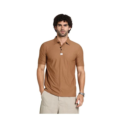 Campus Sutra Men's Sepia Brown Seamless Waffle Polo T-Shirt