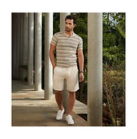 Campus Sutra Men's French Beige & Off White Zig-Zag Knit Polo T-Shirt