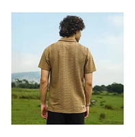 Campus Sutra Men's Ash Brown Flatten-Ruched Polo T-Shirt