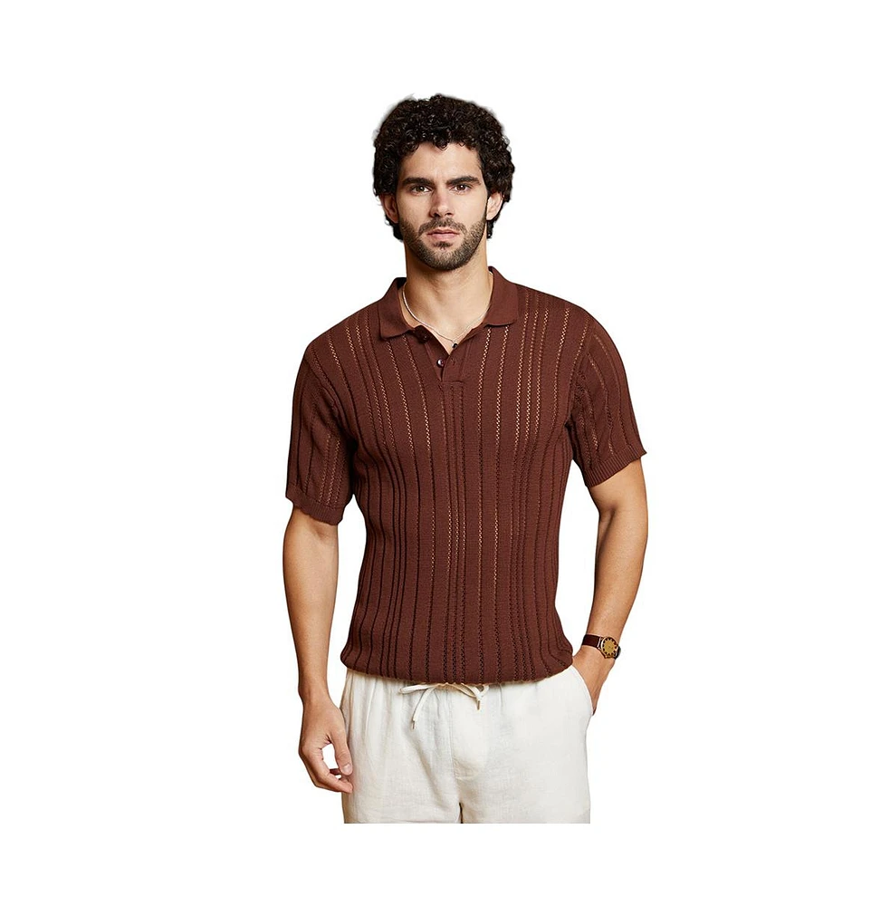 Campus Sutra Men's Chocolate Brown Stripe-Textured Polo T-Shirt