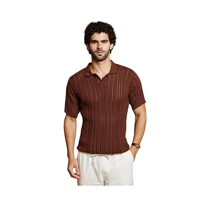 Campus Sutra Men's Chocolate Brown Stripe-Textured Polo T-Shirt