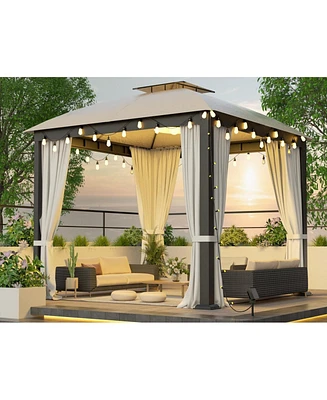 10x10FT Metal Gazebo with Mosquito Net & Curtains