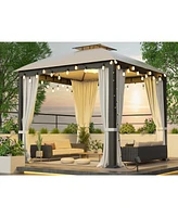 10x10FT Metal Gazebo with Mosquito Net & Curtains