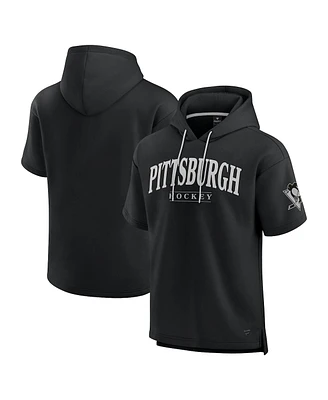 Fanatics Men's Black Pittsburgh Penguins Elements Ready Short Sleeve Pullover Hoodie