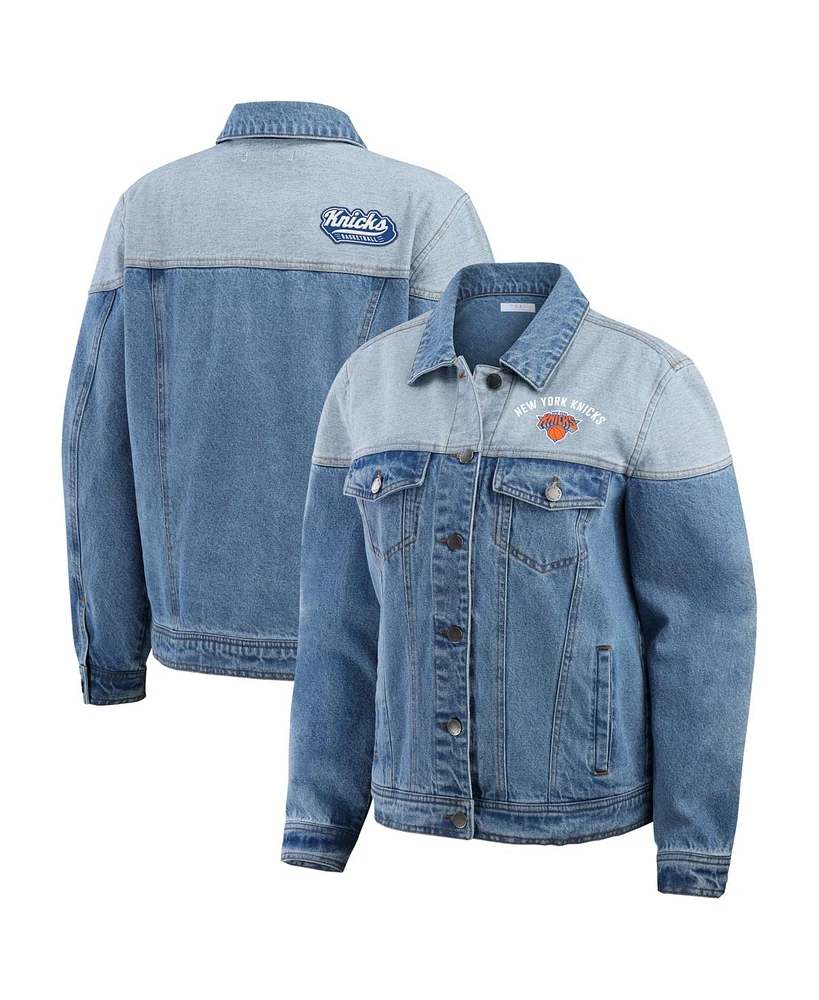 Wear by Erin Andrews Women's Blue New York Knicks Full-Button Denim Jacket