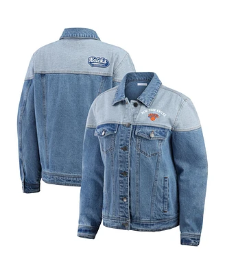 Wear by Erin Andrews Women's Blue New York Knicks Full-Button Denim Jacket