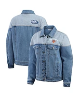 Wear by Erin Andrews Women's Blue New York Knicks Full-Button Denim Jacket