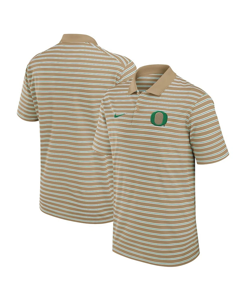 Nike Men's Tan Oregon Ducks Athletic Prep Striped Performance Polo Shirt