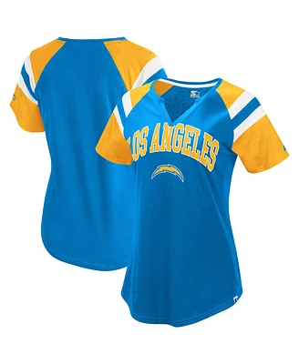 Starter Women's Powder Blue Los Angeles Chargers Game On Notch Neck Raglan T-Shirt