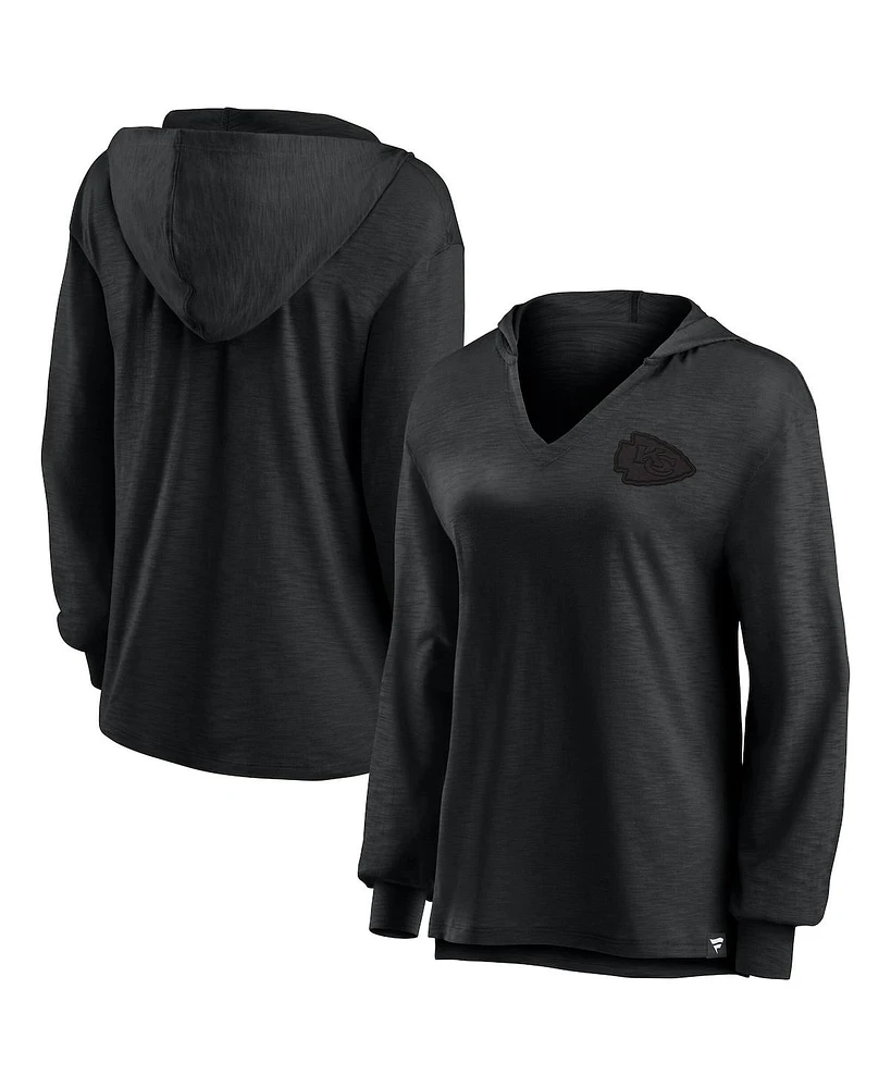 Fanatics Women's Kansas City Chiefs Blackout Slub Hoodie V-Neck Long Sleeve Sweatshirt