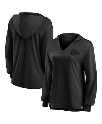 Fanatics Women's Kansas City Chiefs Blackout Slub Hoodie V-Neck Long Sleeve Sweatshirt