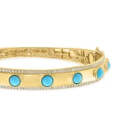Effy Turquoise & Diamond (1-1/4 ct. t.w.) Bangle Bracelet in 14k Gold-Plated Silver