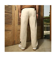 Campus Sutra Men's Off-White Side-Snap Straight Trousers