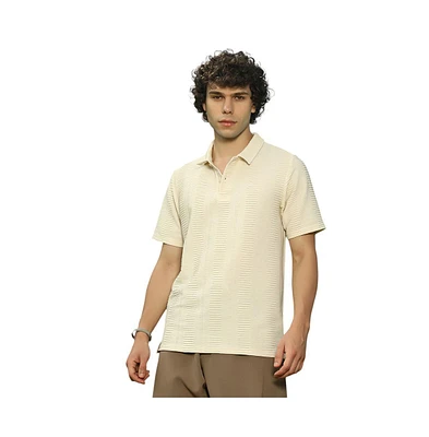 Campus Sutra Men's Banana Yellow Flatten-Ruched Polo T-Shirt