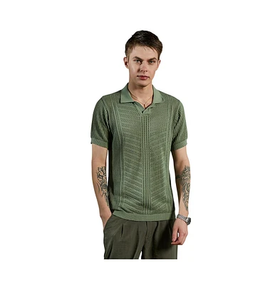Campus Sutra Men's Olive Green Textured-Knit Polo T-Shirt