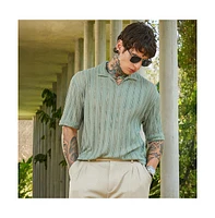 Campus Sutra Men's Sage Green Duo-Striped Relaxed Polo T-Shirt