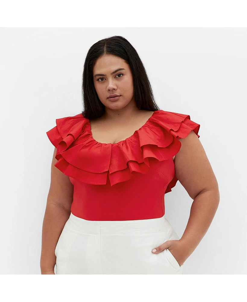 City Chic Plus Frill Shoulder Bodysuit