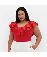 City Chic Plus Frill Shoulder Bodysuit