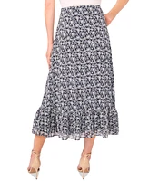 CeCe Women's Printed Ruffle-Hem Midi Skirt