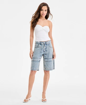 Bar Iii Women's Denim Cargo Shorts, Exclusively at Macy's
