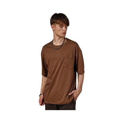 Campus Sutra Men's Chocolate Brown Solid Oversized T-Shirt