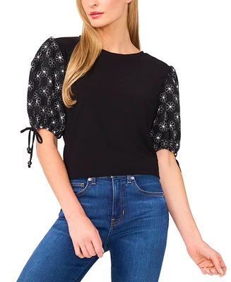 CeCe Women's Embroidered Balloon-Sleeve Knit Top
