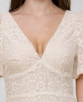 Avec Les Filles Women's Short-Sleeve Lace Fit & Flare Dress