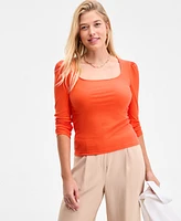 On 34th Women's Square-Neck Puff-Sleeve Top, Exclusively at Macy's