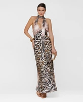 Avec Les Filles Women's Printed Halter Scarf-Tie Maxi Dress