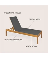 Lagunan 77.56"x26.38" Modern Minimalist Adjustable Acacia Wood Chaise Outdoor Lounge Chair, Dark Gray/Natural