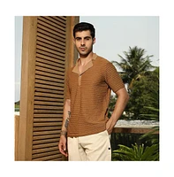 Campus Sutra Men's Coffee Brown Crease-Tactile Cuban Polo T-Shirt