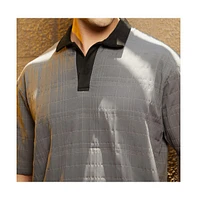 Campus Sutra Men's Moon Grey & Onyx Black Contrast Grid Polo T-Shirt