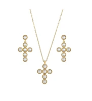 Sterling Silver 18k Gold Plated Victoria Cross Cultured Pearl Necklace & Earrings Set