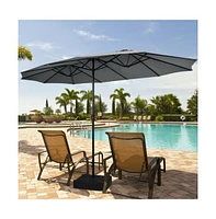 15 Feet Double-Sided Twin Patio Umbrella with Crank and Base