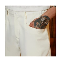 Campus Sutra Men's Chalk White Straight Linen-Blend Trousers