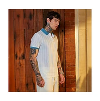 Campus Sutra Men's Chalk White & Aegean Blue Contrast Texture Polo T-Shirt