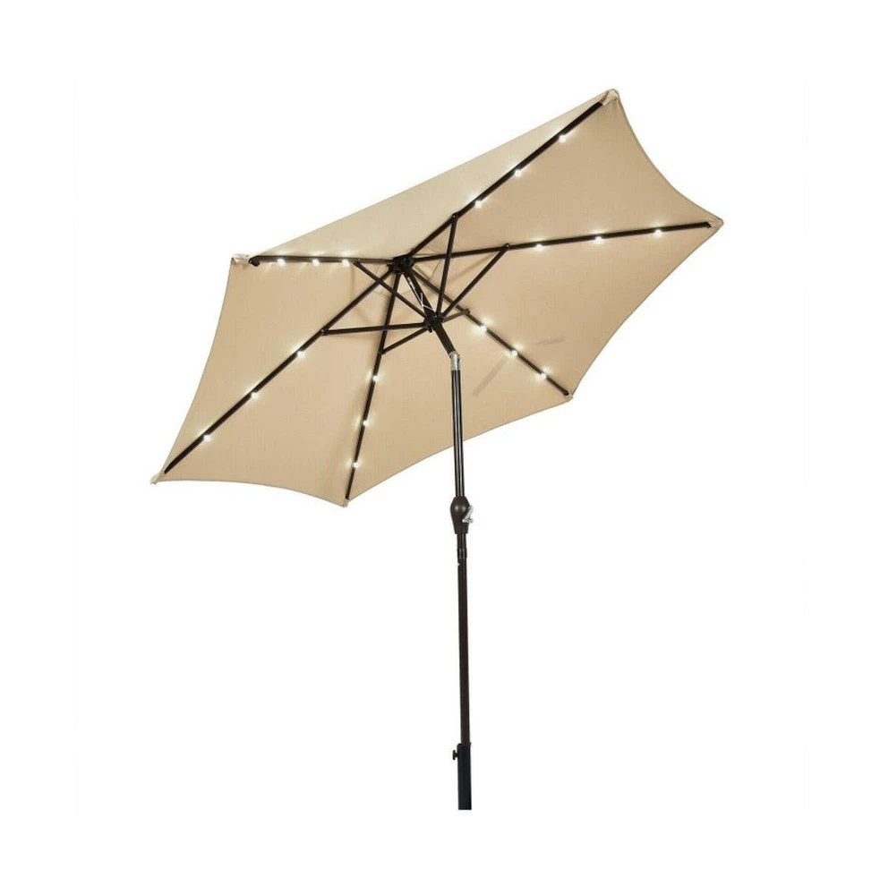 9 Feet Solar Led Lighted Patio Market Umbrella with Tilt Adjustment without Base