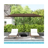13feet Double-sided Patio Umbrella with Solar Lights for Garden Pool Backyard