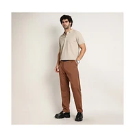 Campus Sutra Men's Russet Brown Micro-Check Chino Trousers