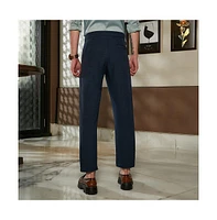 Campus Sutra Men's Prussian Blue Pleated Tailored Trousers